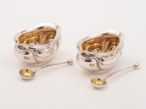 Pair of George V Art Nouveau Silver Salts Birmingham 1912