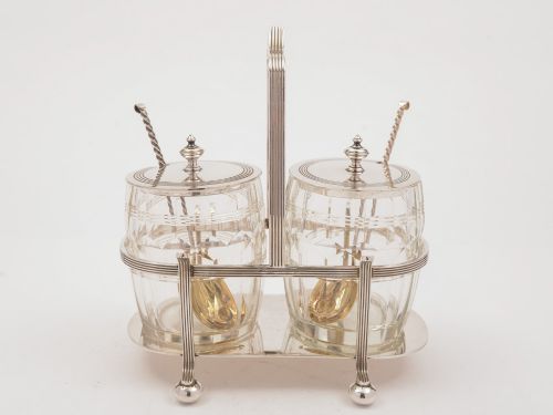 Art Deco Preserve Pots in Caddy Circa 1930