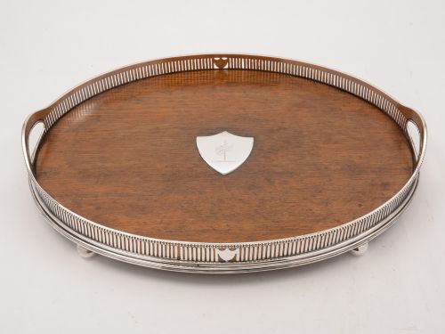 Oak and Plate Gallery Tray with Scottish Crest Circa 1890