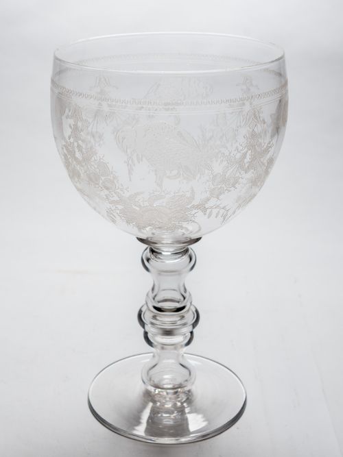 Etched Glass Punch Bowl Circa 1890