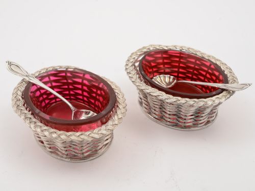 Pair of Novelty Victorian Basket Weave Salts Circa 1870