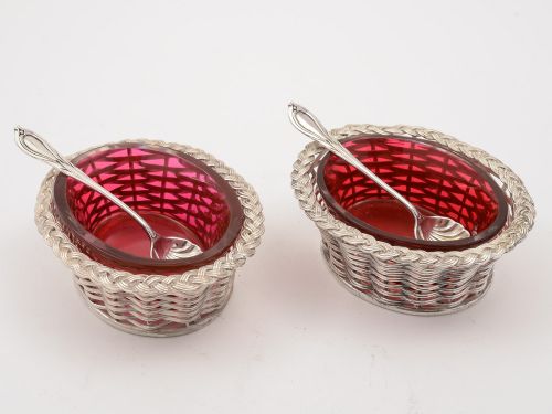 Pair of Novelty Victorian Basket Weave Salts Circa 1870