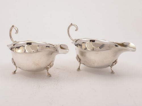Pair of Art Deco Silver Sauce Boats Sheffield 1929