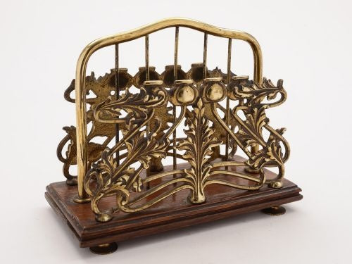 Art Nouveau Brass and Oak Letter Rack Circa 1900