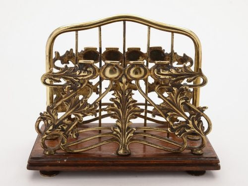 Art Nouveau Brass and Oak Letter Rack Circa 1900