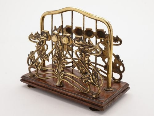 Art Nouveau Brass and Oak Letter Rack Circa 1900