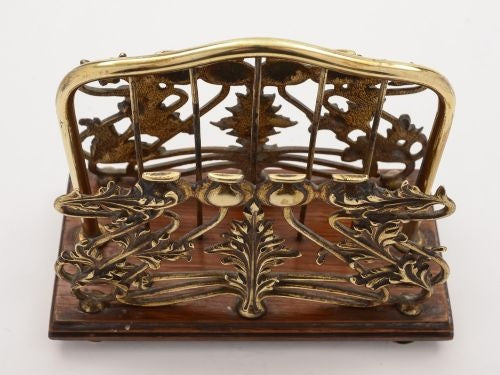 Art Nouveau Brass and Oak Letter Rack Circa 1900
