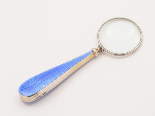 Silver and Guilloche Enamelled Magnifying Glass Birmingham 1923