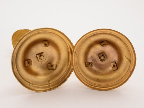 Pair of Victorian Brass Gilt and Agate Candlesticks Circa 1880