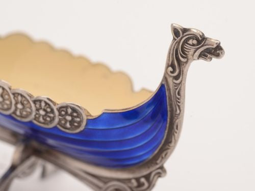 Pair of Norwegian Guilloche Enamelled Salts Circa 1930