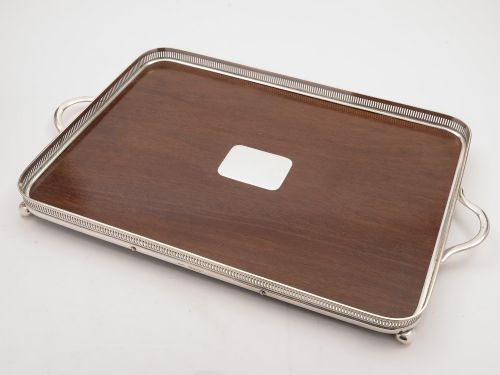 19th Century Victorian Oak and Silver Plated Gallery Tray Circa 1890