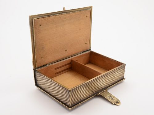 Scottish Brass Novelty Book-Shaped Cigar Box Circa 1890