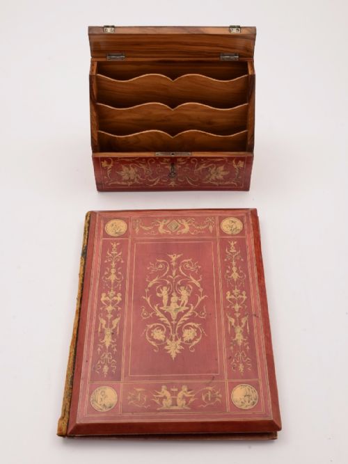 Inlaid Italian Sorrento Ware Document Box and Folder Circa 1905