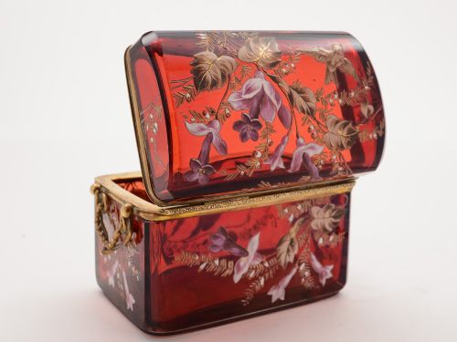 Victorian Bohemian Glass Jewellery Box Circa 1880