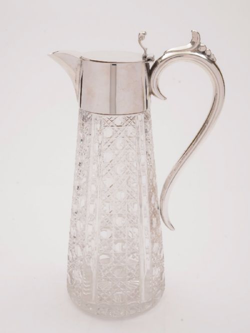19th Century Victorian Cut Glass and Silver Plated Claret Jug Circa 1890