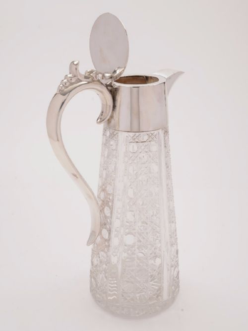 19th Century Victorian Cut Glass and Silver Plated Claret Jug Circa 1890