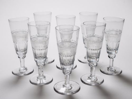 Set of 8 Edwardian Cut Glass Champagne Flutes Circa 1905