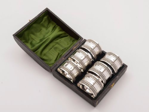 Cased Set of 6 Edwardian Napkin Rings Circa 1905