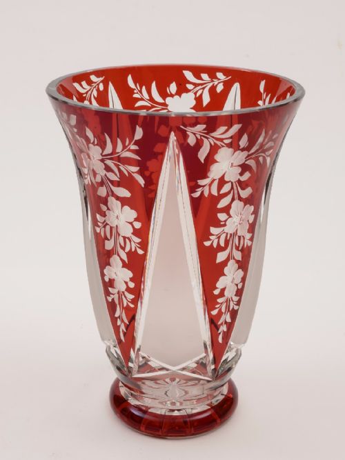 Bohemian Ruby Overlaid Glass Vase Circa 1900
