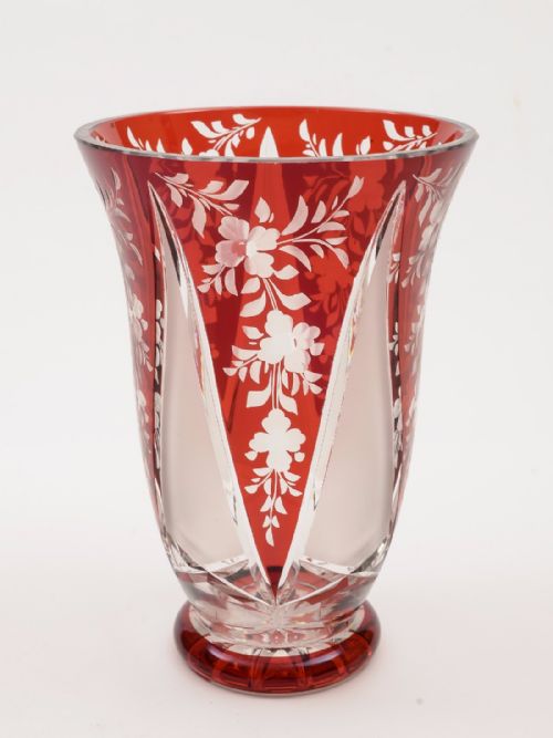 Bohemian Ruby Overlaid Glass Vase Circa 1900