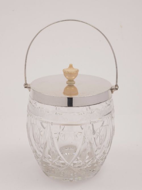 Silver Topped Cut Glass Biscuit Barrel 1930