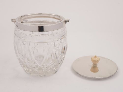 Silver Topped Cut Glass Biscuit Barrel 1930