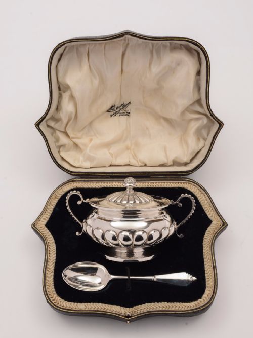 Victorian Silver Cased Porringer and Spoon London 1896