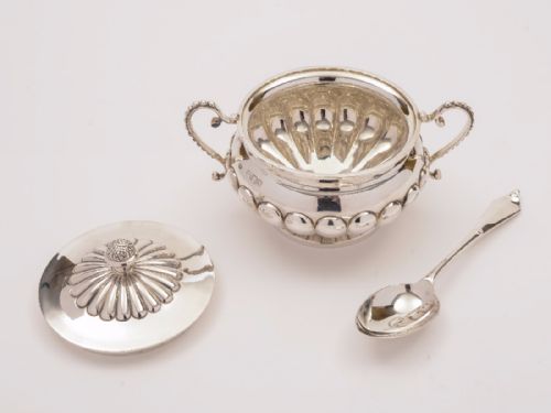 Victorian Silver Cased Porringer and Spoon London 1896