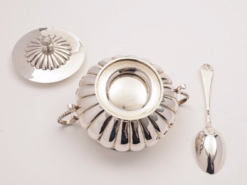 Victorian Silver Cased Porringer and Spoon London 1896