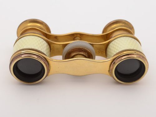 Edwardian Brass and Guilloche Enamelled Opera Glasses Circa 1905