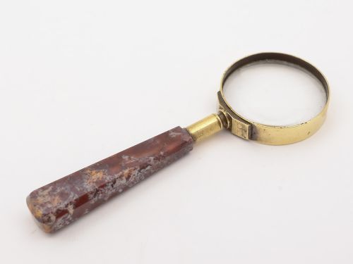 Victorian Scottish Polished Stone and Brass Magnifying Glass Circa 1880