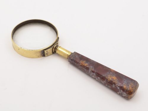 Victorian Scottish Polished Stone and Brass Magnifying Glass Circa 1880