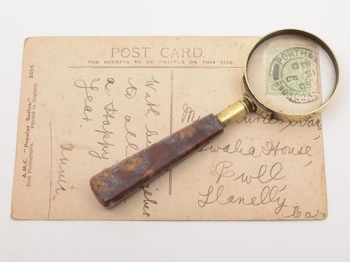 Victorian Scottish Polished Stone and Brass Magnifying Glass Circa 1880