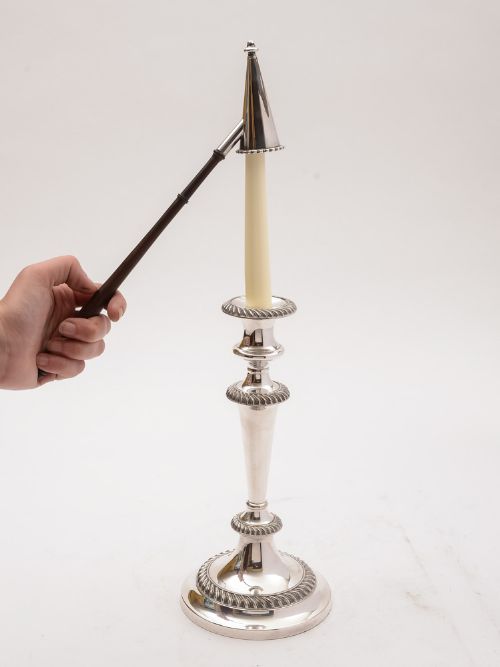 Set of 4 Victorian Silver Plated Candlesticks and Snuffer Circa 1880