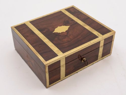 Victorian Rosewood Brass Bound Jewellery Box Circa 1880