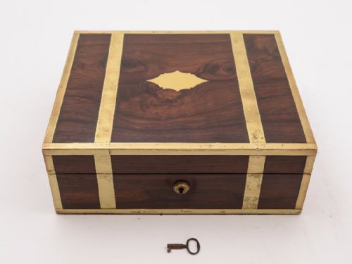 Victorian Rosewood Brass Bound Jewellery Box Circa 1880