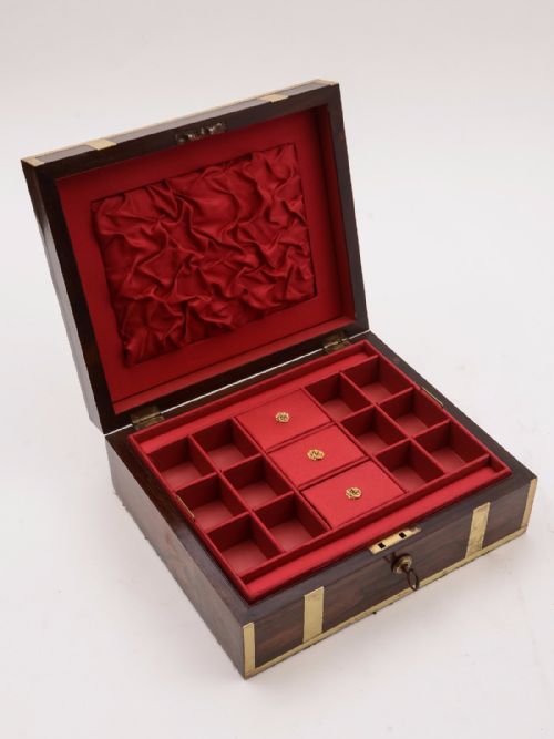 Victorian Rosewood Brass Bound Jewellery Box Circa 1880