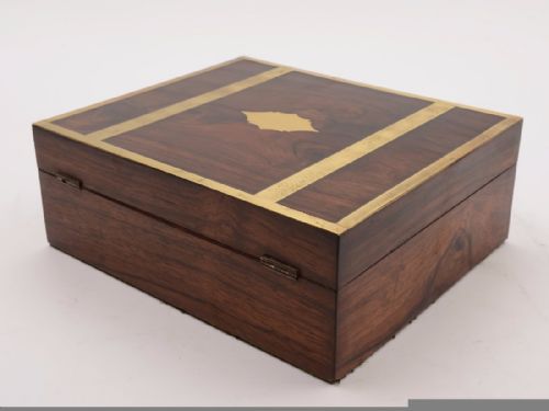 Victorian Rosewood Brass Bound Jewellery Box Circa 1880