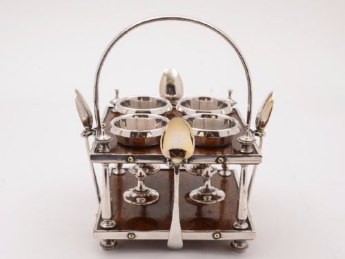 Victorian Oak and Silver Plated Egg Cruet Circa 1890