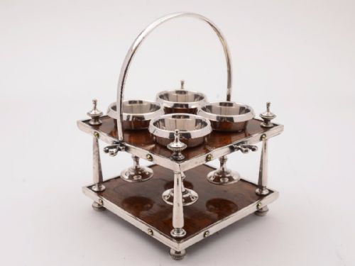 Victorian Oak and Silver Plated Egg Cruet Circa 1890