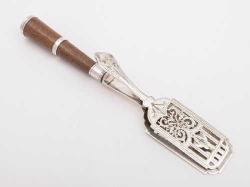 Victorian Oak and Silver Plated Serving Tongs Circa 1890