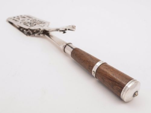 Victorian Oak and Silver Plated Serving Tongs Circa 1890