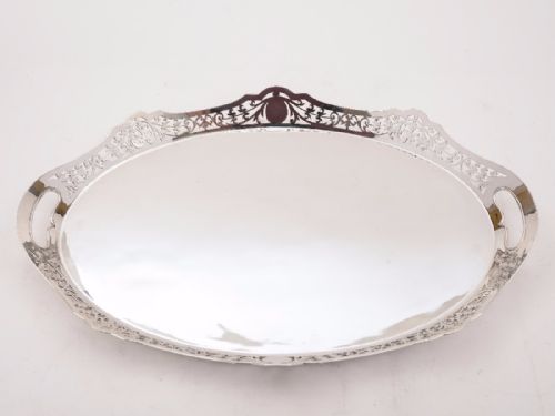 Edwardian Oval Silver Plated Gallery Tray Circa 1905