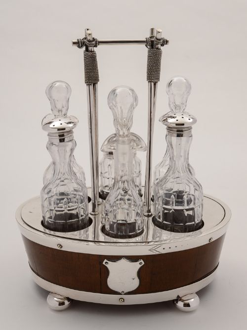 Victorian Oak and Silver Plated Cruet Circa 1890
