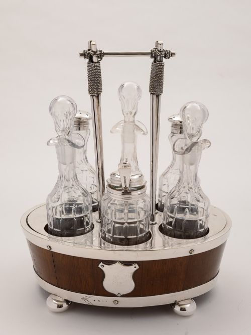 Victorian Oak and Silver Plated Cruet Circa 1890