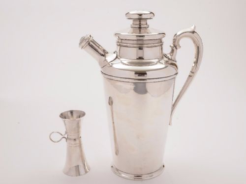 Art Deco Silver Plated Large Cocktail Shaker with Measure Circa 1930