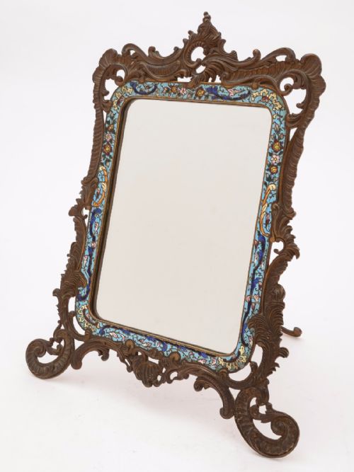 French Bronze/Brass and Enamel Mirror Circa 1880