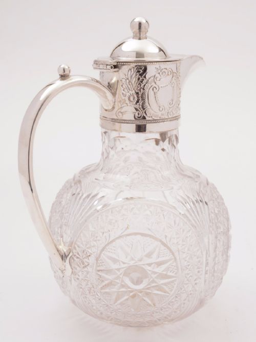 Victorian Glass and Silver Plated Claret Jug Circa 1890