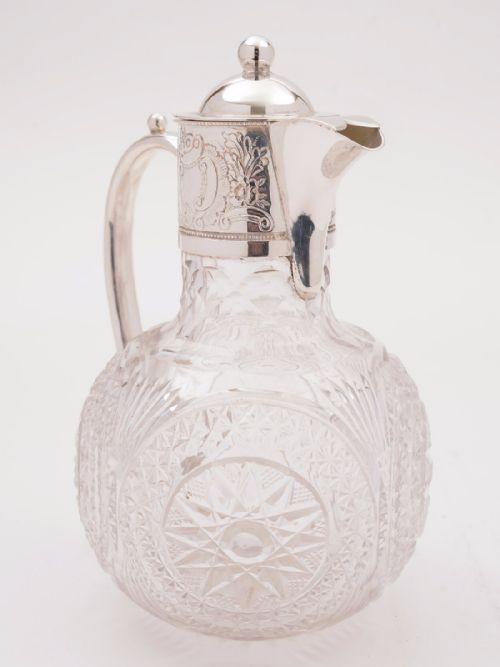 Victorian Glass and Silver Plated Claret Jug Circa 1890