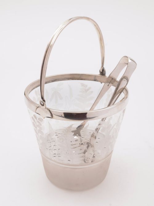 20th Century Glass and Silver Plated Ice Bucket Circa 1920